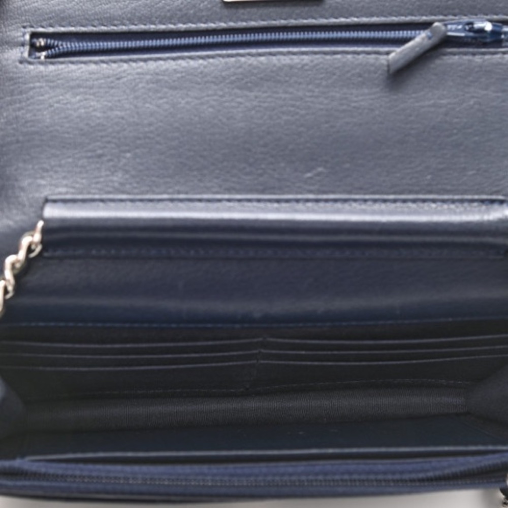 CHANEL Grained Calfskin Quilted CC Box Wallet On Chain WOC Navy - Picture 5 of 13
